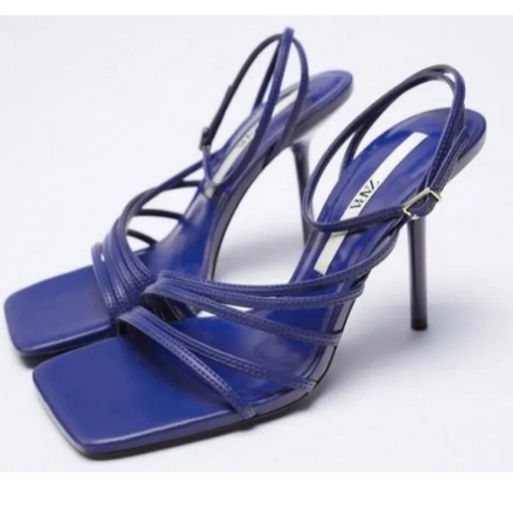 NWT Zara Retro Square Heel Strappy Stiletto Sandals